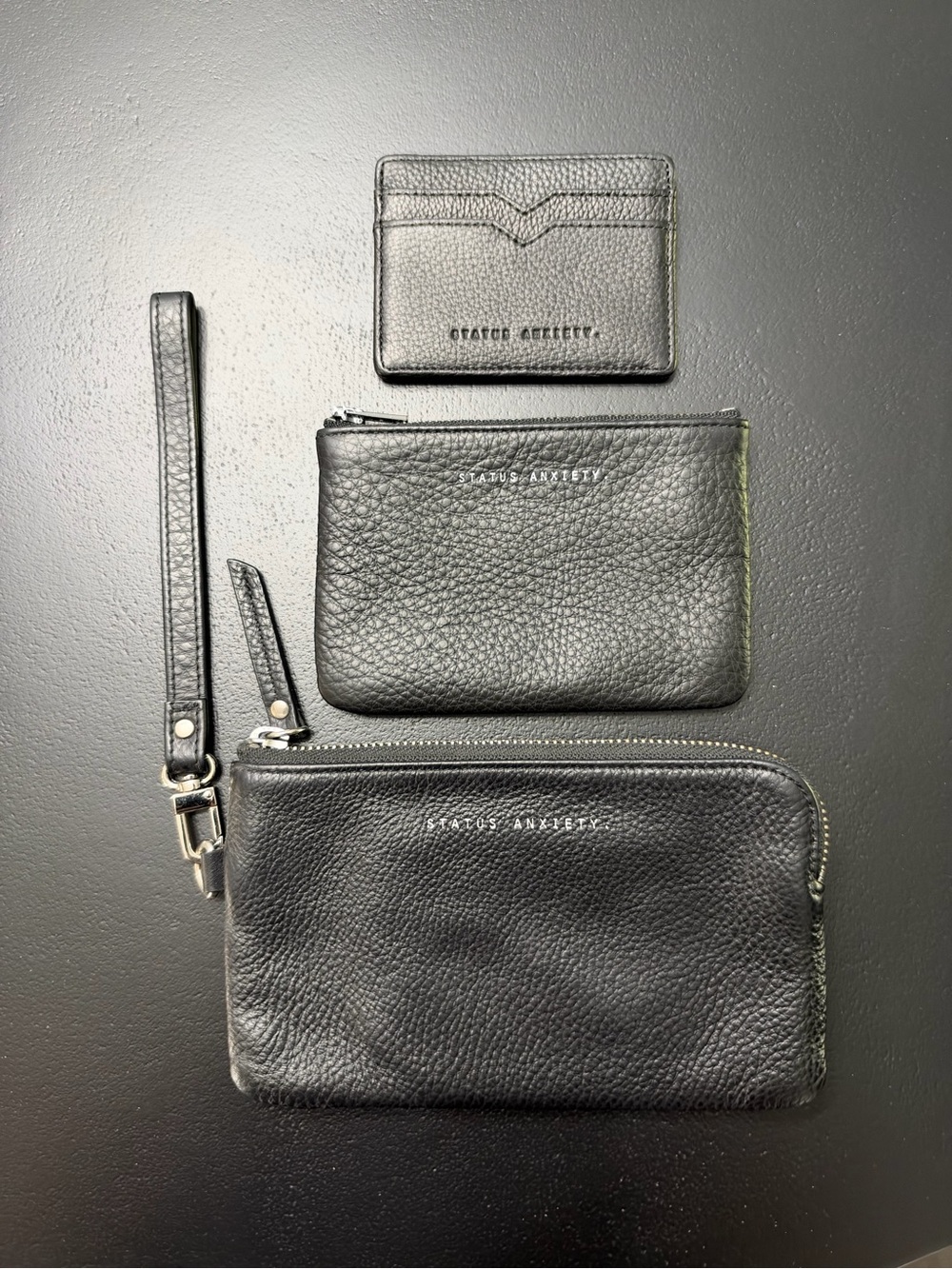 Status Anxiety Black Pebbled Leather Wallet Set with Wristlet